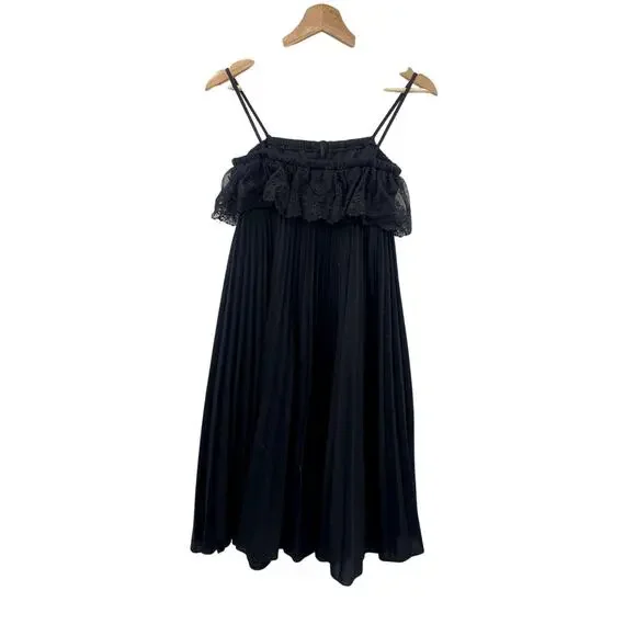 Vintage Black Pleated Babydoll style midi dress - Picture 2 of 4